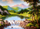 Mountain Landscape with a Waterfall